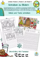 Vorschau - Arbeitsblätter - Schreiben zu Bildern Weihnachten Klasse 2, 3, 4, Wimmelbild Wichtel - Deckblatt