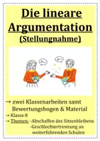 Vorschau - Klassenarbeiten - Zwei Klassenarbeiten - lineare Argumentation / Stellungnahme - Deckblatt