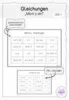 Vorschau - Arbeitsblätter - Gleichungen - Spiel zum Ausschneiden - Deckblatt
