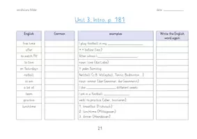 Vorschau - Arbeitsblätter - Vokabeln, Blue Line 1, Unit 3 - Seite 1