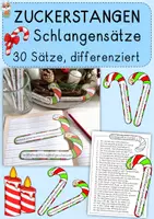 Vorschau - Stationenlernen - Zuckerstangen Schlangensätze für die Adventszeit, Weihnachtszeit - Deckblatt