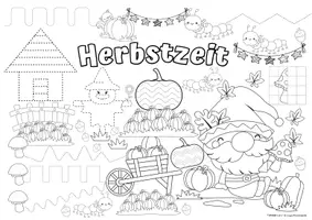 Vorschau - Arbeitsblätter - Schwungübungen Vorschule - Kreativmatte "Herbst" - Schwungübungen - malen & zeichnen | Vorschule | Schwungübungen Klasse 1 | Herbst Kindergarten | Aufgaben für Schnelle | Ich bin fertig Aufgaben | Lückenfüller | Ausmalbilder Herbst - Seite 1