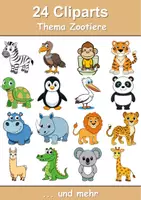 Vorschau - Mal- und Bastelvorlagen - Farbiges Clipartsset Thema Zootiere - Deckblatt