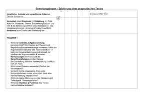 Vorschau - Test - Bewertungsbogen Erörterung pragmatischer Texte - Deckblatt