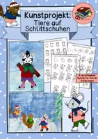 Vorschau - Mal- und Bastelvorlagen - Kunstprojekt Winter; Tiere auf Schlittschuhen; Tiere im Winter - Deckblatt
