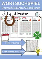 Vorschau - Arbeitsblätter - Wortsuchspiel/Wortsuche/Suchsel Silvester (Grundschule) - 4 Varianten - Deckblatt