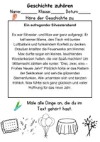 Vorschau - Arbeitsblätter - Silvester Leseverstehen und Wortschatz - DaZ/DaF, Deutsch, Sachunterricht - Seite 1