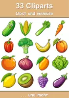 Vorschau - Mal- und Bastelvorlagen - Farbiges Clipartsset Thema Obst und Gemüse - Deckblatt