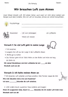 Vorschau - Arbeitsblätter - Versuche zur Atmung - Einführungsstunde - Seite 1