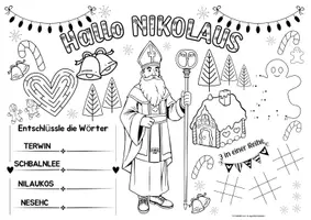 Vorschau - Arbeitsblätter - Ausmalbilder Nikolaus - Spiel- & Rätselmatte "Nikolaus" | Aufgaben für Schnelle | Ich bin fertig Aufgaben | Lückenfüller - Seite 1