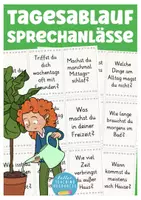 Vorschau - Stationenlernen - Deutsch als Zweitsprache Tagesablauf Sprechanlässe Konversationskarten - Deckblatt