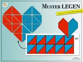 Vorschau - Arbeitsblätter - Muster legen „Herz“ (und andere Formen; koloriert & zum Selbstausmalen; mit Lösungen) - geometrisches Vorstellungsvermögen schulen - Seite 1