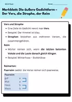 Vorschau - Arbeitsblätter - Merkblatt: Die äußere Gedichtform - Seite 1