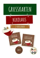 Vorschau - Bildkarten - Grußkarte – Nikolausgruß | Weihnachtsmütze – 2 Versionen (braun) - Deckblatt