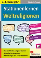 Vorschau - Arbeitsblätter - Stationenlernen Weltreligionen Klasse 2-4 | Judentum, Christentum, Islam, Buddhismus, Hinduismus, Feste | Religion Grundschule Klasse 2-4 Lösungen - Deckblatt