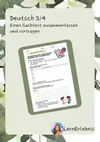 Vorschau - Arbeitsblätter - Einen Sachtext zusammenfassen und vortragen - Referat / Vortrag - Deckblatt