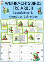 Vorschau - Arbeitsblätter - Freiarbeit Lesedomino und Kreatives Schreiben Weihnachtsdinos - Deckblatt