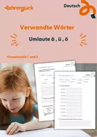 Vorschau - Arbeitsblätter - Verwandte Wörter | Umlaute ä, ö, ü - Deckblatt