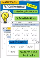 Vorschau - Arbeitsblätter - Seitenlänge von Quadrat und Rechteck bestimmen (Flächeninhalt berechnen) - Deckblatt