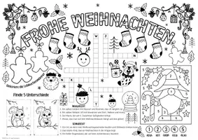 Vorschau - Arbeitsblätter - Ausmalbilder Weihnachten - Spiel- & Rätselmatte "Weihnachten" | Aufgaben für Schnelle | Ich bin fertig Aufgaben | Lückenfüller - Seite 1