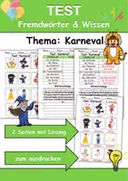 Vorschau - Arbeitsblätter - Test Fasching/Karneval - DaZ/DaF, Deutsch, Sachunterricht (Klasse 1 und 2) - Deckblatt