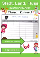 Vorschau - Spiele - Stadt, Land, Fluss Fasching/Karneval - DaZ/DaF, Deutsch (Klassenspiel) - Deckblatt