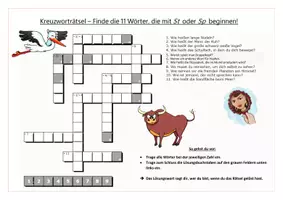 Vorschau - Arbeitsblätter - Kreuzworträtsel: Wörter, die mit Sp oder St beginnen (Rechtschreibung) - Deckblatt