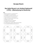 Vorschau - Arbeitsblätter - Escape Room "Der letzte Wunsch von Andrzej Sapkowski (1993) – (Übersetzung ins Deutsche)" - Deckblatt