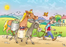 Vorschau - Stationenlernen - Pferd und Esel/Kamishibai/Erzähltheater/Fabel/Tafelbilder - Seite 3