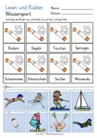 Vista previa - Hojas de trabajo - WASSERSPORT Lesen und Kleben Deutsch / Alemán - página 2