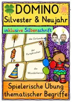 Vorschau - Stationenlernen - Silvester Neujahr DOMINO SPIEL differenziert, Silbenschrift - Deckblatt