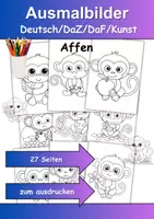 Vorschau - Arbeitsblätter - Ausmalbilder Thema Affe - Grundschule - Bastelvorlagen - Deckblatt