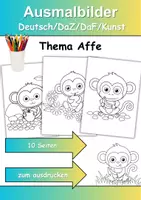 Vorschau - Arbeitsblätter - Ausmalbilder Thema Affe - Grundschule - Bastelvorlagen - Seite 1
