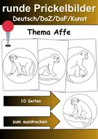 Vorschau - Arbeitsblätter - runde Prickelbilder / Fensterbilder Thema Affe - Grundschule - Bastelvorlagen - Seite 1