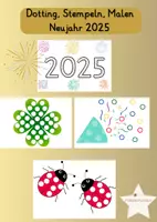 Vorschau - Arbeitsblätter - Neujahr 2025 - Stempeln, Dotting, Malen - Deckblatt