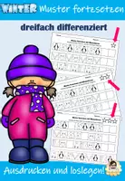 Vorschau - Stationenlernen - Muster fortsetzen im Winter - dreifach differenzierte Musterfolgen - 19 anregende Arbeitsblätter - Deckblatt
