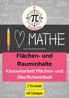 Vorschau - Test - Klassenarbeit Flächen- und Oberflächeninhalte 2 Versionen mit Lösungen - Deckblatt