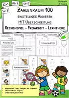 Vorschau - Stationenlernen - Lernspiel - einstellige Addition mit Überschreitung - Zahlenraum 100 - Rechenkarten - Deckblatt