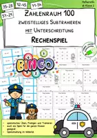 Vorschau - Stationenlernen - Bingo - zweistellige Subtraktion mit Zehnerübergang - Zehnerunterschreitung - Rechenspiel - Deckblatt
