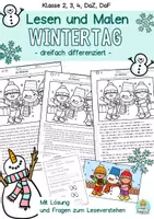 Vorschau - Arbeitsblätter - Leseübung: Lesen Verstehen Malen Winter (Klasse 2, 3, 4, DaZ) differenzierte - Deckblatt