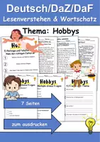 Vorschau - Arbeitsblätter - Hobbys/Hobbies Leseverstehen und Wortschatz - DaZ/DaF, Deutsch, Sachunterricht - Deckblatt