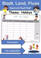 Vorschau - Arbeitsblätter - Stadt, Land, Fluss Hobbys/Hobbies - DaZ/DaF, Deutsch (Klassenspiel) - Deckblatt