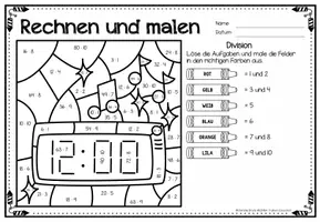 Voorbeeld - Rechen-Mal-Blätter - Division (Neujahr / Silvester) Wiskunde Nieuwjaar Duits - Pagina 2
