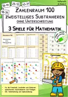 Vorschau - Stationenlernen - Subtraktion im Zahlenraum 100 ohne Unterschreitung – Rechenspiel - Mathematik - Deckblatt