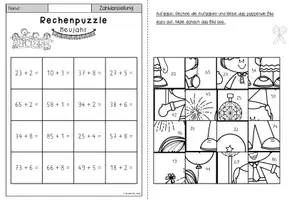 Vorschau - Arbeitsblätter - Rechenpuzzle Neujahr (2. Klasse) – Addition, Subtraktion & Multiplikation im ZR 100 - Seite 3