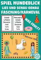 Vorschau - Spiele - Hundeblick Fasching Karneval Lies und schau genau Lesespiel visuelle Wahrnehmung - Deckblatt