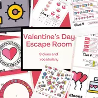 Vista previa - Unidades / Secuencias / Situaciones de Aprendizaje - Valentine's Day Escape Room | EFL ESL | Stations PDF Breakout - Portada