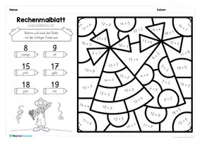 Vorschau - Arbeitsblätter - 8 Rechenmalblätter zum Fasching/Karneval (Zahlenraum 20) - Seite 1