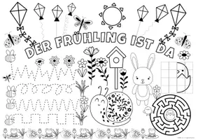 Vorschau - Mal- und Bastelvorlagen - Materialpaket - Schwungübungen Vorschule - Kreativmatten "Frühling" - Schwungübungen - malen & zeichnen | Vorschule | Schwungübungen Klasse 1 | Frühling Kindergarten | Aufgaben für Schnelle | Ich bin fertig Aufgaben | Lückenfüller | Ausmalbilder Frühling - Seite 2