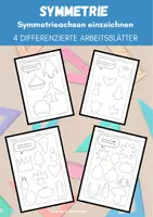 Vorschau - Arbeitsblätter - Materialpaket: Symmetrie, Motivschablonen, Symmetrieachse einzeichnen, Spiegeln - Seite 1